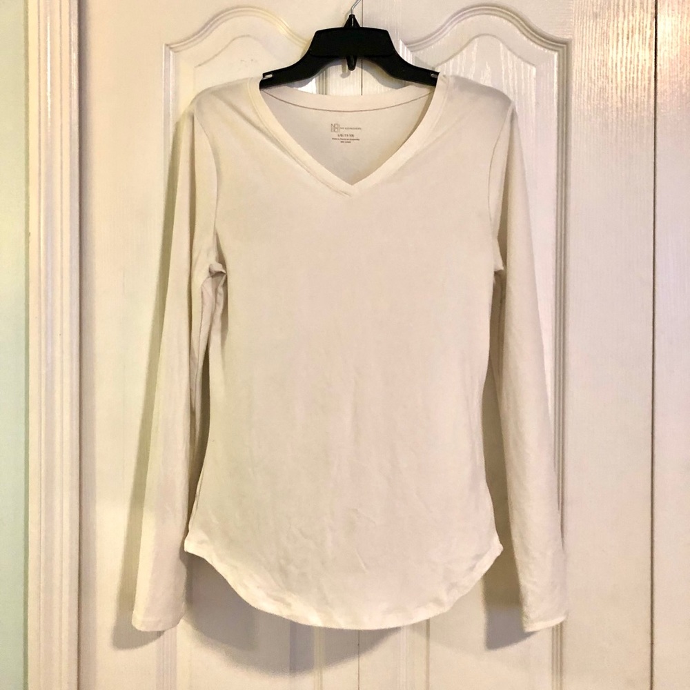 Long Sleeve V-Neck White Shirt